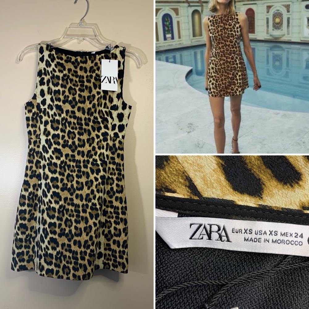 ZARA Leopard Print Mini Dress | Animal Print Sleeveless A-Line XS